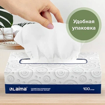Косметические салфетки Laima 100шт, 20х20см, 2 слоя