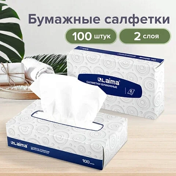 Косметические салфетки Laima 100шт, 20х20см, 2 слоя