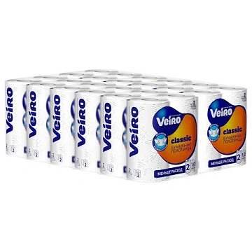 Бумажные полотенца Veiro Classic 2 слоя, 2 рулона, 12,5м, белые