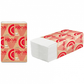 Бумажные полотенца листовые Focus Premium 5049974, листовые, V-сложение, 200шт, 2 слоя, белые