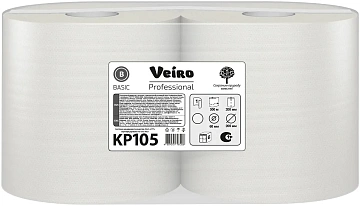 Бумажные полотенца рулонные с ц.вытяжкой Veiro Professional Basic KP105 300м, 1 слой, белые, 6 рулонов