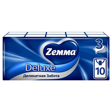Бумажные носовые платки Zewa Deluxe 10уп х 10шт, 3 слоя