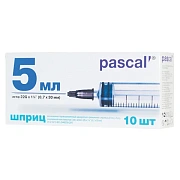 Шприцы одноразовые Pascal 3-х компонентные 5мл, игла 0,7х30 - 22G, 10шт, коробка