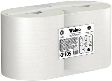 Бумажные полотенца рулонные с ц.вытяжкой Veiro Professional Basic KP105 300м, 1 слой, белые, 6 рулонов