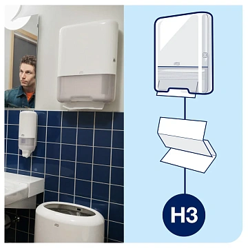 Бумажные полотенца листовые Tellus (tork) Моносложение H3, 120108, листовые, белые, V укладка, 250шт, 1 слой