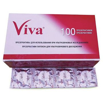 Презервативы для УЗИ Viva 210х28мм, без накопителя, гладкие, без смазки, 100шт