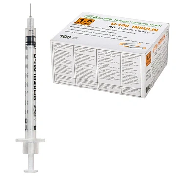 Шприцы одноразовые Sfm инсулиновые 1мл, U-100 игла несъемная 0,3х8 мм - 30G, 10шт, пакет