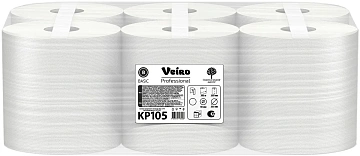 Бумажные полотенца рулонные с ц.вытяжкой Veiro Professional Basic KP105 300м, 1 слой, белые, 6 рулонов