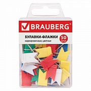 Кнопки для пробковых досок Brauberg цветные, 50 шт/уп, флажки, в пласт. коробке