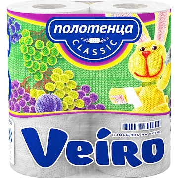 Бумажные полотенца Veiro Classic 2 слоя, 2 рулона, 12,5м, белые