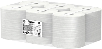Бумажные полотенца рулонные с ц.вытяжкой Veiro Professional Basic KP105 300м, 1 слой, белые, 6 рулонов