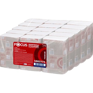 Бумажные полотенца Focus Premium 5083775, листовые, Z-сложение, 200шт, 2 слоя, белые