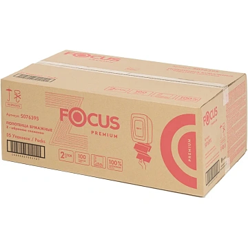 Бумажные полотенца листовые Focus Premium листовые, белые, 100шт, 2 слоя, Z-сложения, 5076395
