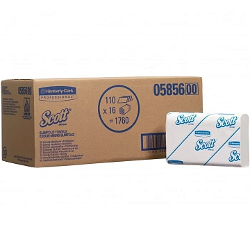 Бумажные полотенца Kimberly-Clark Scott Slimfold 5856, листовые, белые, Z укладка, 110шт, 1 слой
