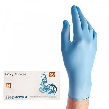 Перчатки нитриловые Foxy Gloves p.S, голубые, 100шт (50 пар) НДС 10%