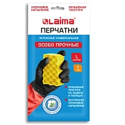 Перчатки МНОГОРАЗОВЫЕ латексные LAIMA 'БИКОЛОР', черно-красные, ОСОБО ПРОЧНЫЕ, хлопковое напыление, размер L (большой), вес 60 г, 700539