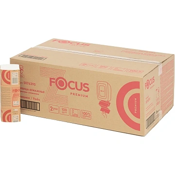 Бумажные полотенца листовые Focus Premium листовые, белые, 100шт, 2 слоя, Z-сложения, 5076395