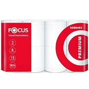 Туалетная бумага Focus Premium, 3 слоя, 8 рулонов, 15м, белая, 5080461