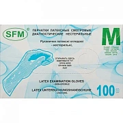 Перчатки латексные Sfm р. М, белые, опудренные, нестерильные, 50 пар