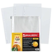 Файл-вкладыш А4 Brauberg прозрачный, 45 мкм, 100шт/уп, апельсиновая корка