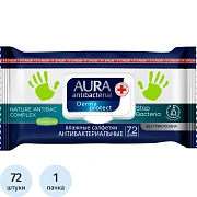 Салфетки влажные Aura антибактериальные, 72 шт