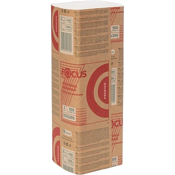 Бумажные полотенца листовые Focus Premium листовые, белые, 100шт, 2 слоя, Z-сложения, 5076395