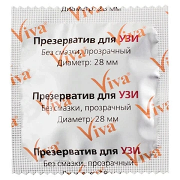 Презервативы для УЗИ Viva 210х28мм, без накопителя, гладкие, без смазки, 100шт