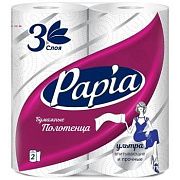 Бумажные полотенца Papia 3 слоя, 2 рулона, 10,8м, белые, 5081504