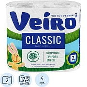 Туалетная бумага Veiro Classic без аромата, белая, 2 слоя, 4 рулона, 140 листов, 17.5м