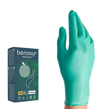 Перчатки нитриловые Benovy Nitrile MultiColor р.S, зеленые, 50 пар