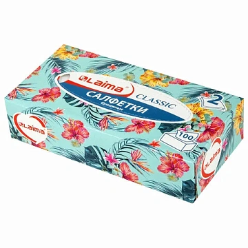 Салфетки косметические 100 шт. в картонном боксе 2-слойные, LAIMA 'Everyday', 20х20 см, 113588