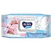 Салфетки влажные Aura Ultra Comfort гипоаллергеннные, 100шт, с крышкой-клапаном