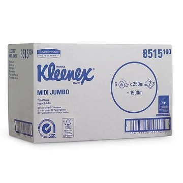 Туалетная бумага Kimberly-Clark Kleenex Midi Jumbo 8515, в рулоне, 250м, 2 слоя, белая