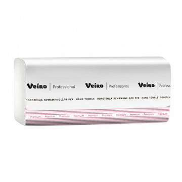 Бумажные полотенца Veiro Professional V32-200, листовые, белые, V укладка, 190шт, 2 слоя