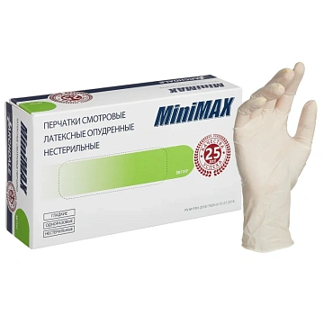 Перчатки латексные Minimax р. М, белые, опудренные, нестерильные, 50 пар