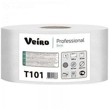 Туалетная бумага Veiro Professional Basic T101, в рулоне, 450м, 1 слой, белая, 6 рулонов