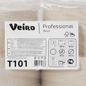 Туалетная бумага Veiro Professional Basic T101, в рулоне, 450м, 1 слой, белая, 6 рулонов