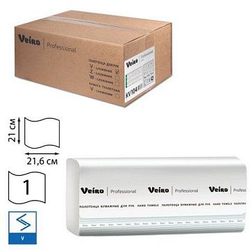 Бумажные полотенца Veiro Professional Basic KV104, листовые, белые, V укладка, 250шт, 1 слой, 15 пач